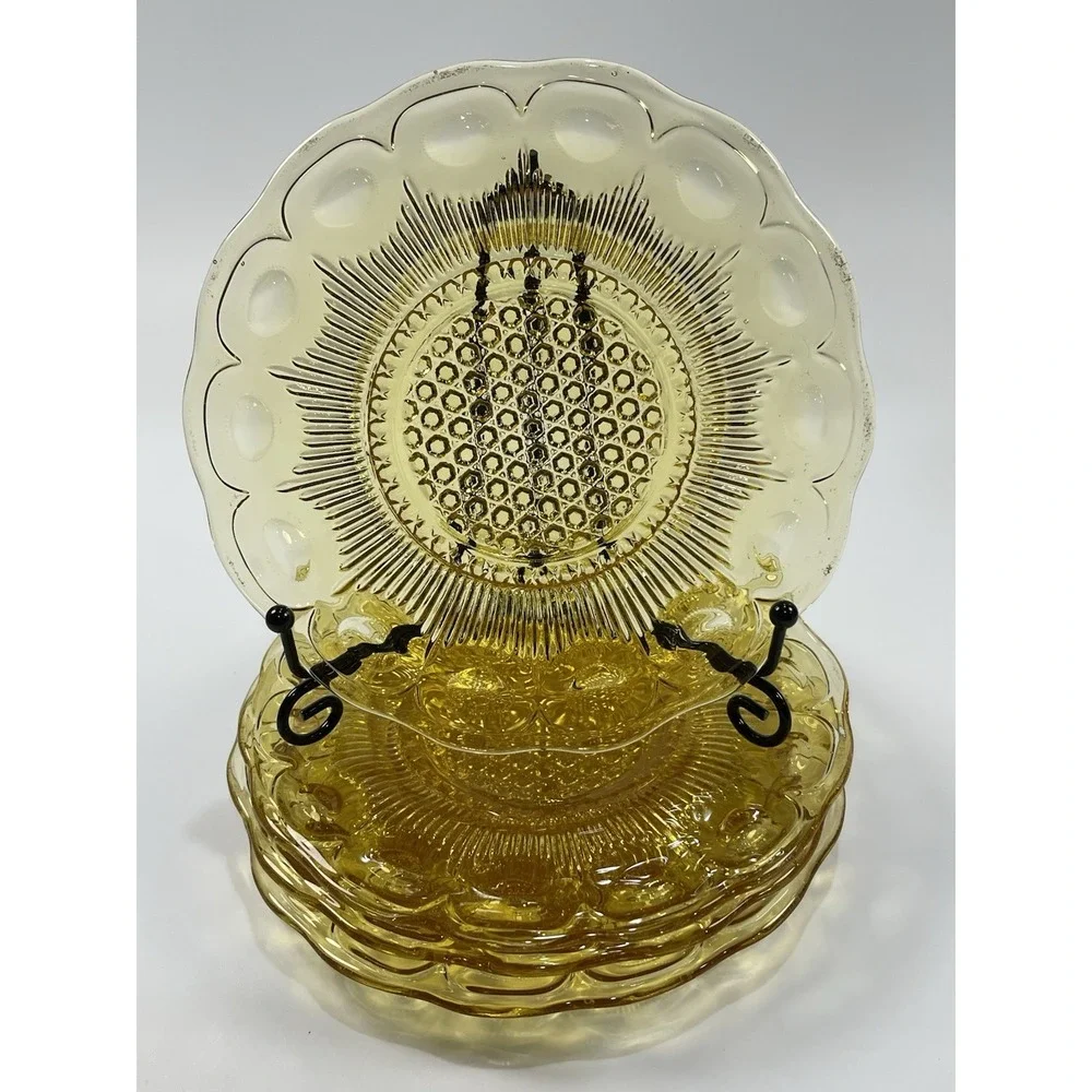 Bartlett Collins St. Genevieve Amber Glass Bread & Butter Plates‎ 1960s Set Of 4